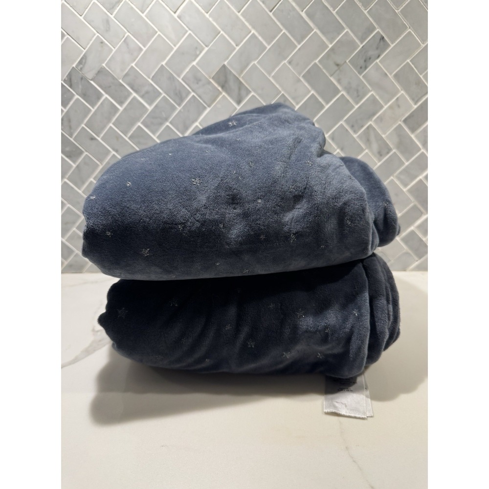 Pottery Barn Kids Lot Of 2 Plush Crib Blankets Fleece Stars 30x40" Cozy Nap Time